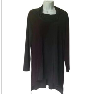 Sun Kim cowl neck tunic hi low 3/4  sleeve gray plum Lagenlook excellent S